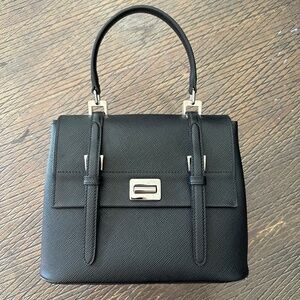 Prada Saffiano Cuir Small Convertible Top Handle Tote Black